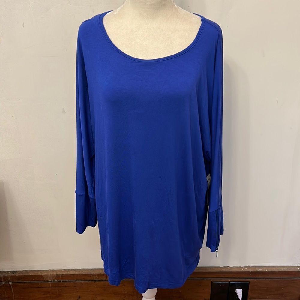 Larry Levine royal blue long zipped sleeve blouse Size L New